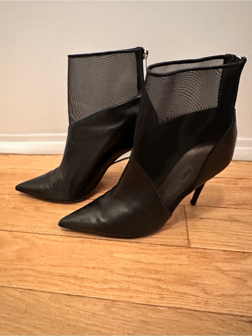 Jimmy Choo Black Pointed Toe Women's Ankle Boots with Mesh Detail 40